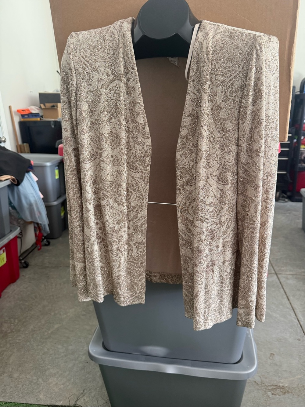 Women's Open Front Paisley Cardigan Jacket - Taupe 91